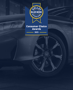Kelley Blue Book Consumer Choice Awards badge with a darken 2024 Civic Sedan Touring Hybrid in Lunar Silver Metallic on the background