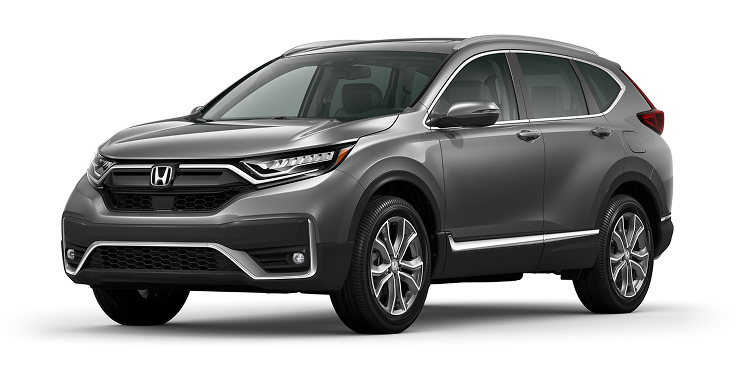 2022 CR-V Touring 3/4 front view in Modern Steel Metallic.