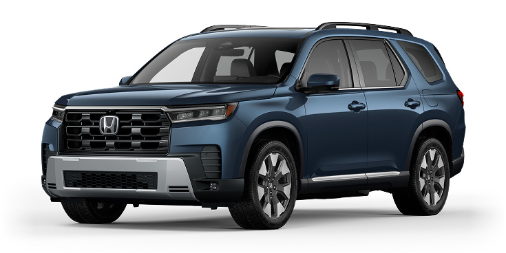 2026 Pilot Elite 3/4 front view in Smoke Blue Pearl.