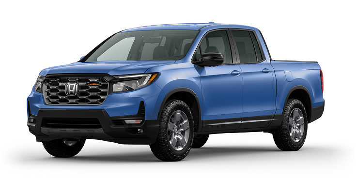 2024 Ridgeline TrailSport 3/4 front view in Diffused Sky Blue Pearl.