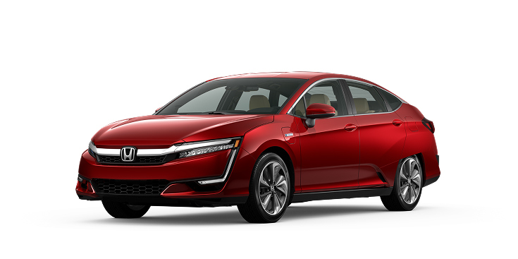 2021 Clarity Hybrid Touring front view in Crimson Pearl, shown on a plain white background.