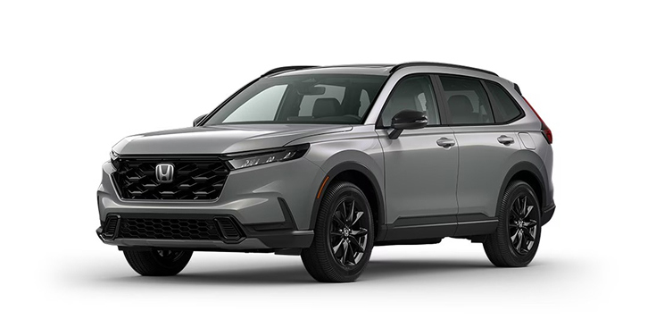 2026 CR-V Sport Touring Hybrid 3/4 front view in Urban Gray Pearl.