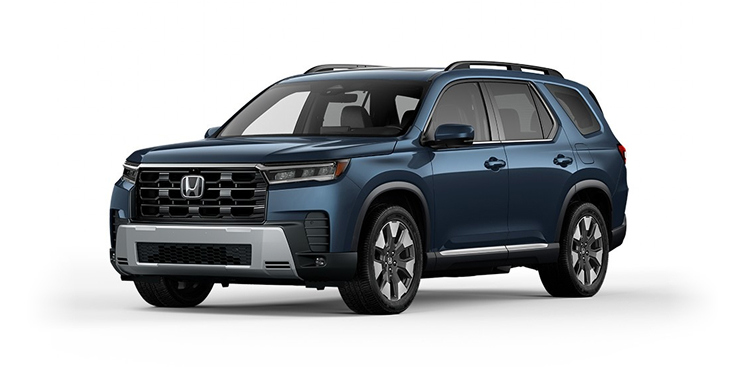 2026 Pilot Elite 3/4 front view in Smoke Blue Pearl.